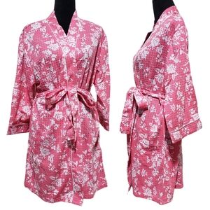 Jasmine Rose Robe Floral Waffle Knit Texture Large Fuchsia Pink Tie Front NWT 🌸